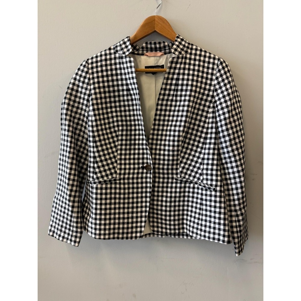 Talbots Blazer Womens 6P Black White Gingham Lined Tailored Jacket‎ Workwear